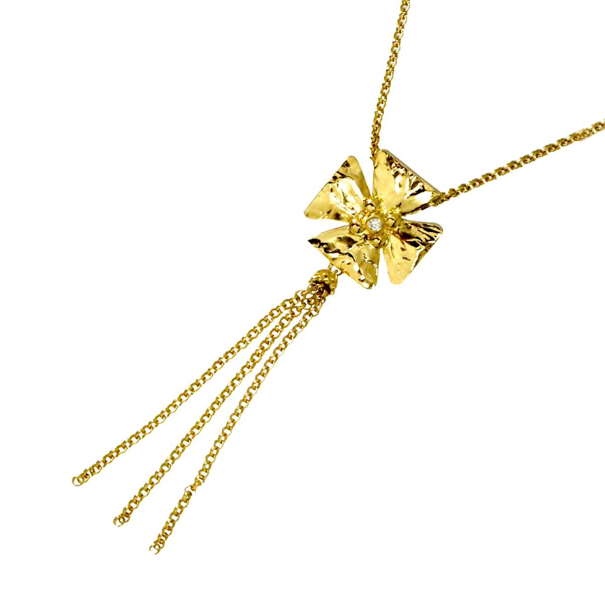 Diamond 0.05ct Flower Necklace 18K K18 YG 750