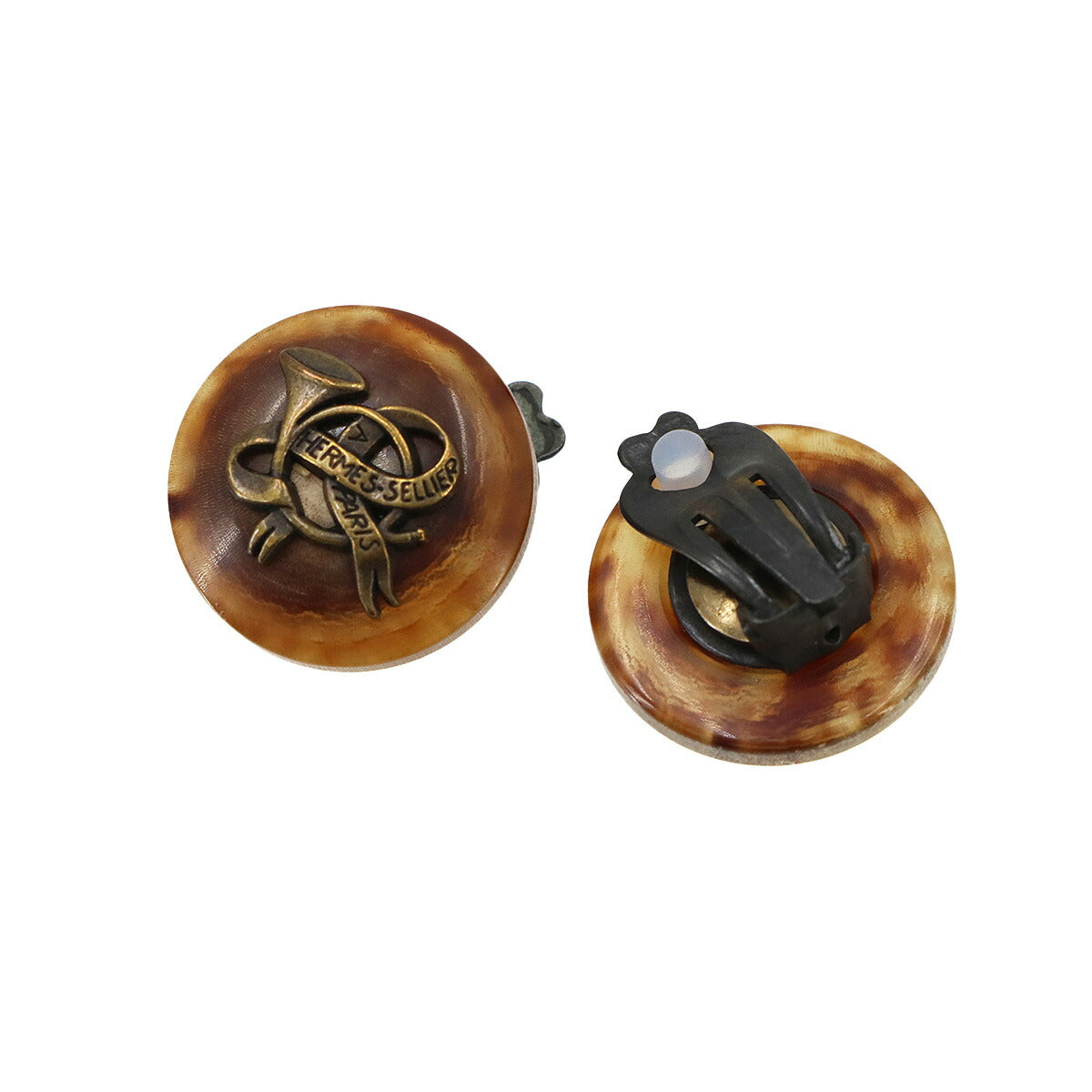 Sellier Earrings Buffalo Horn Brown Accessory Clip Vintage