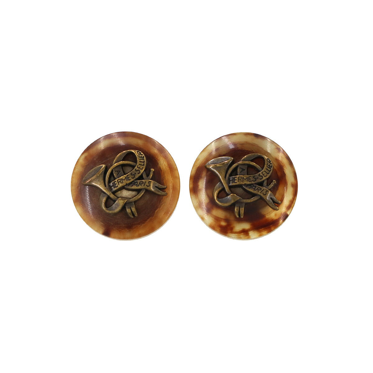 Sellier Earrings Buffalo Horn Brown Accessory Clip Vintage