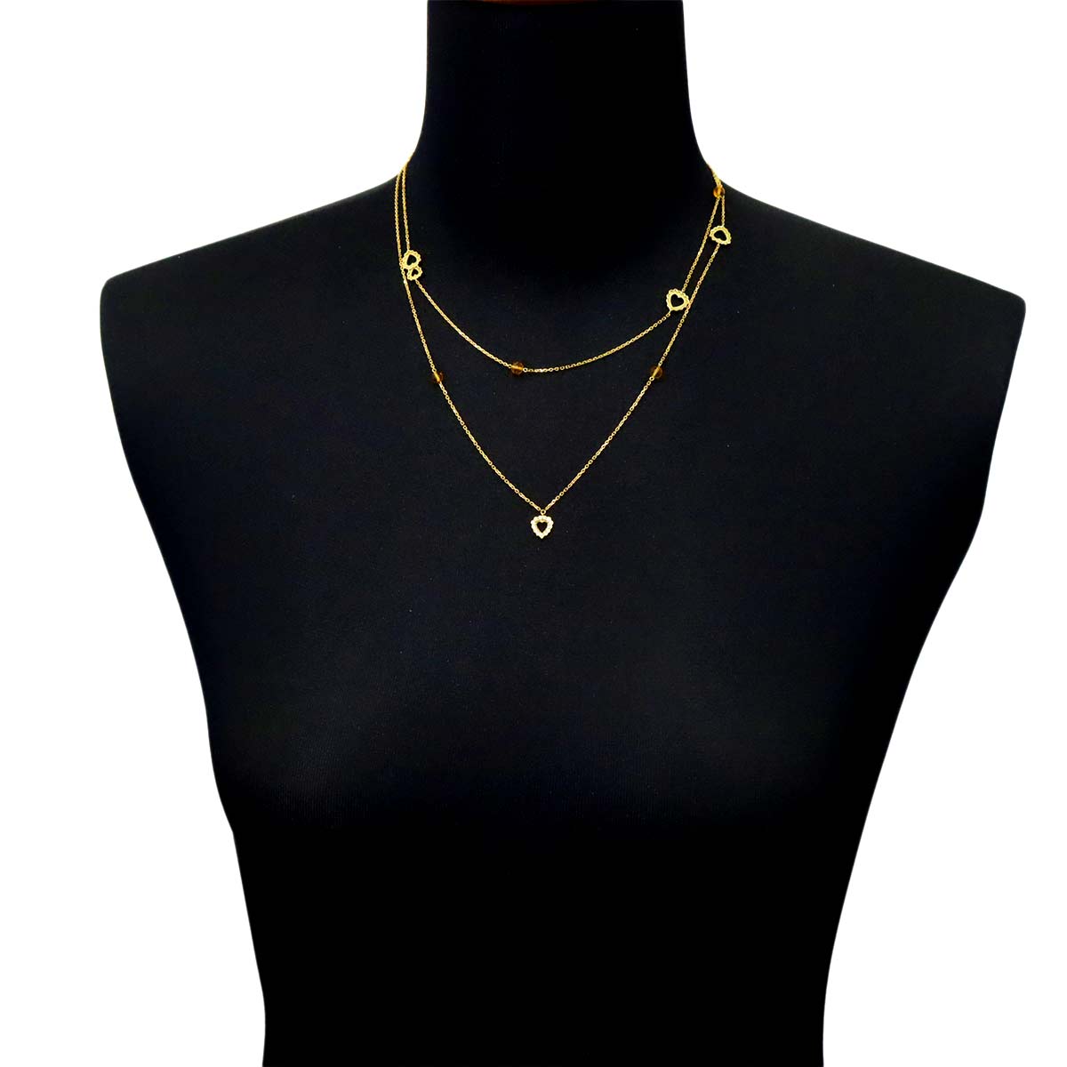 Citrine Diamond Heart Long Necklace 18K YG 750