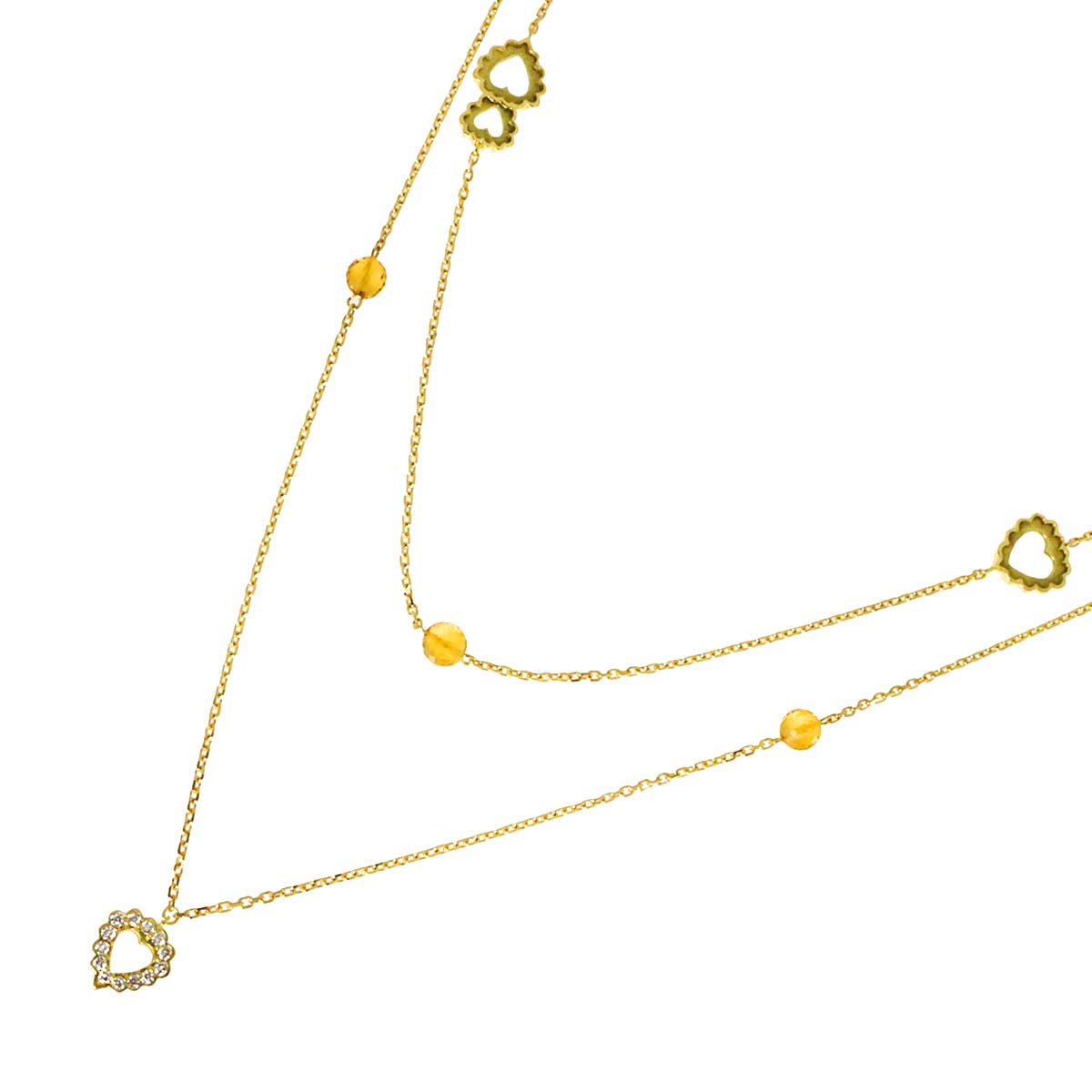 Citrine Diamond Heart Long Necklace 18K YG 750