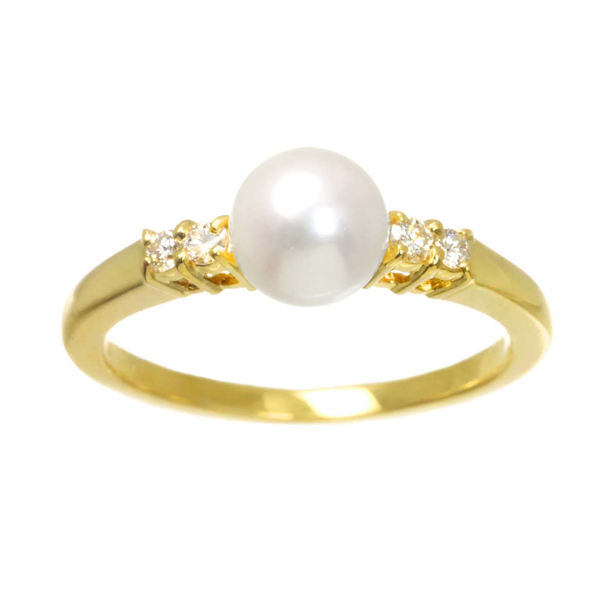 Akoya Pearl 5.9mm Diamond Ring 18K YG 750 size4.5(US)