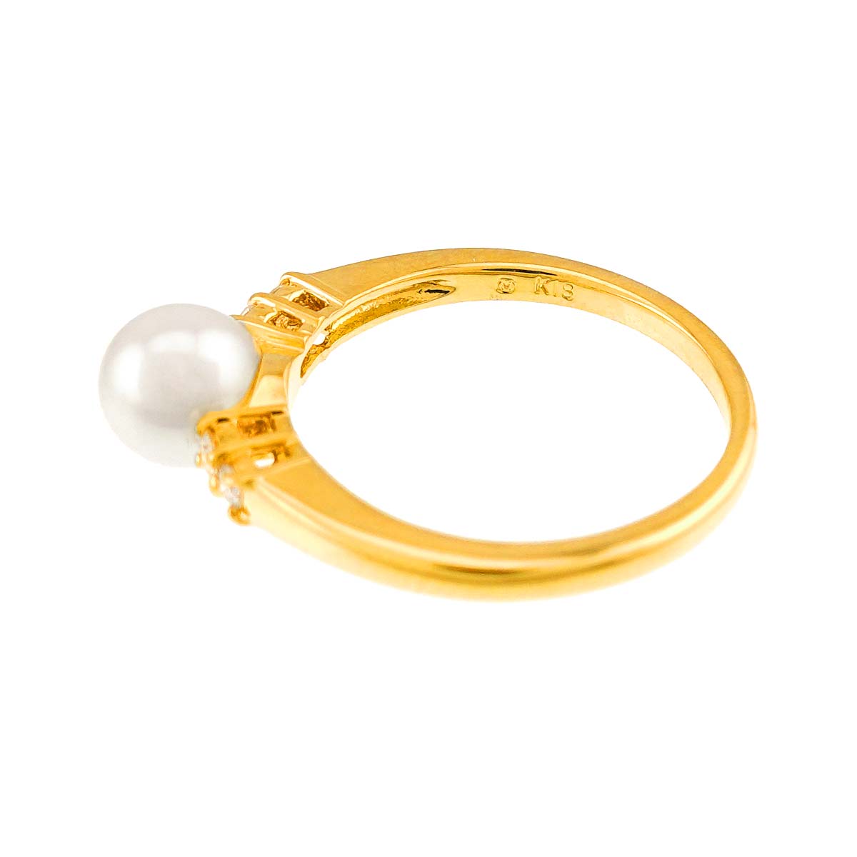Akoya Pearl 5.9mm Diamond Ring 18K YG 750 size4.5(US)