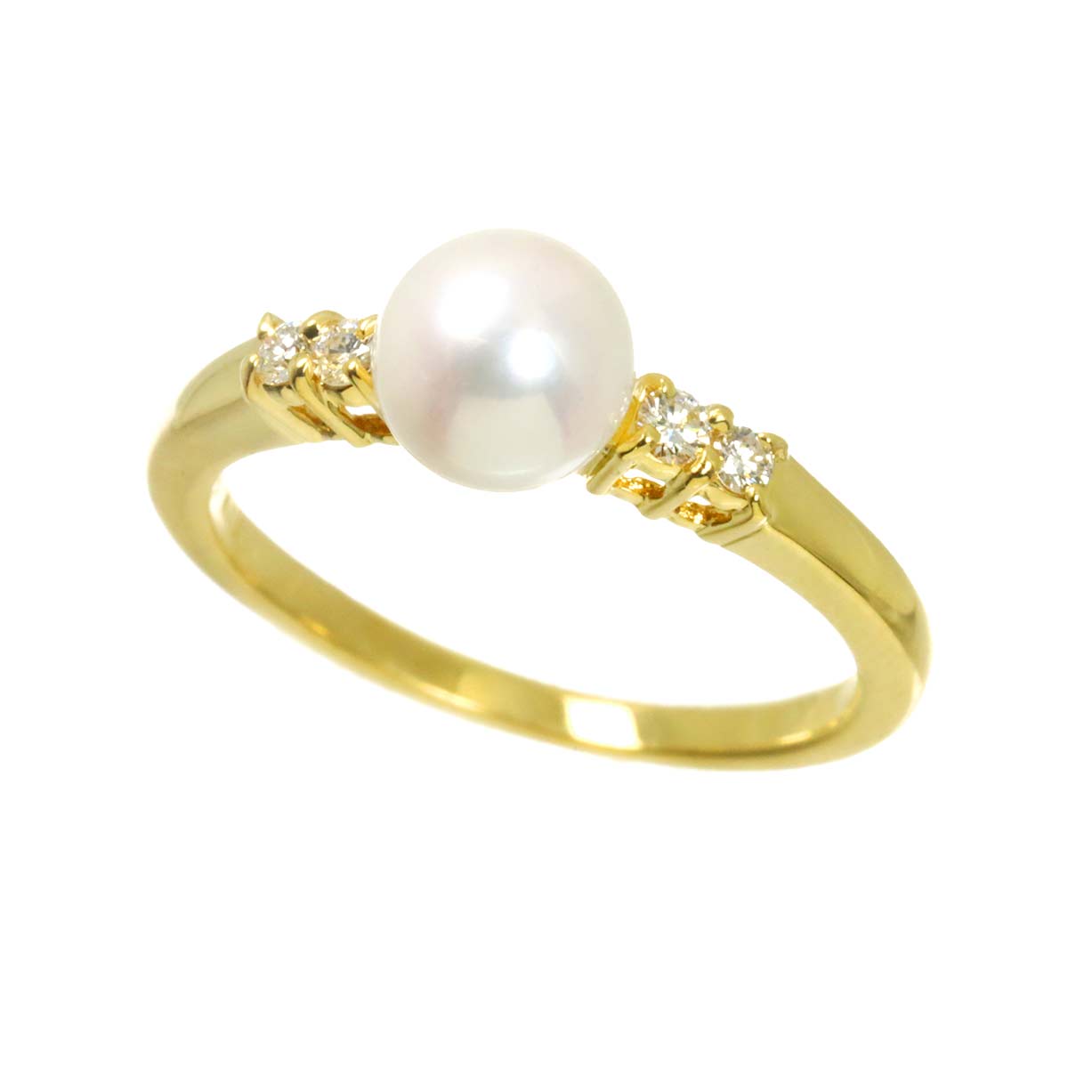 Akoya Pearl 5.9mm Diamond Ring 18K YG 750 size4.5(US)
