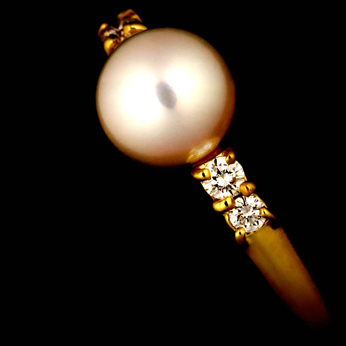 Akoya Pearl 5.9mm Diamond Ring 18K YG 750 size4.5(US)