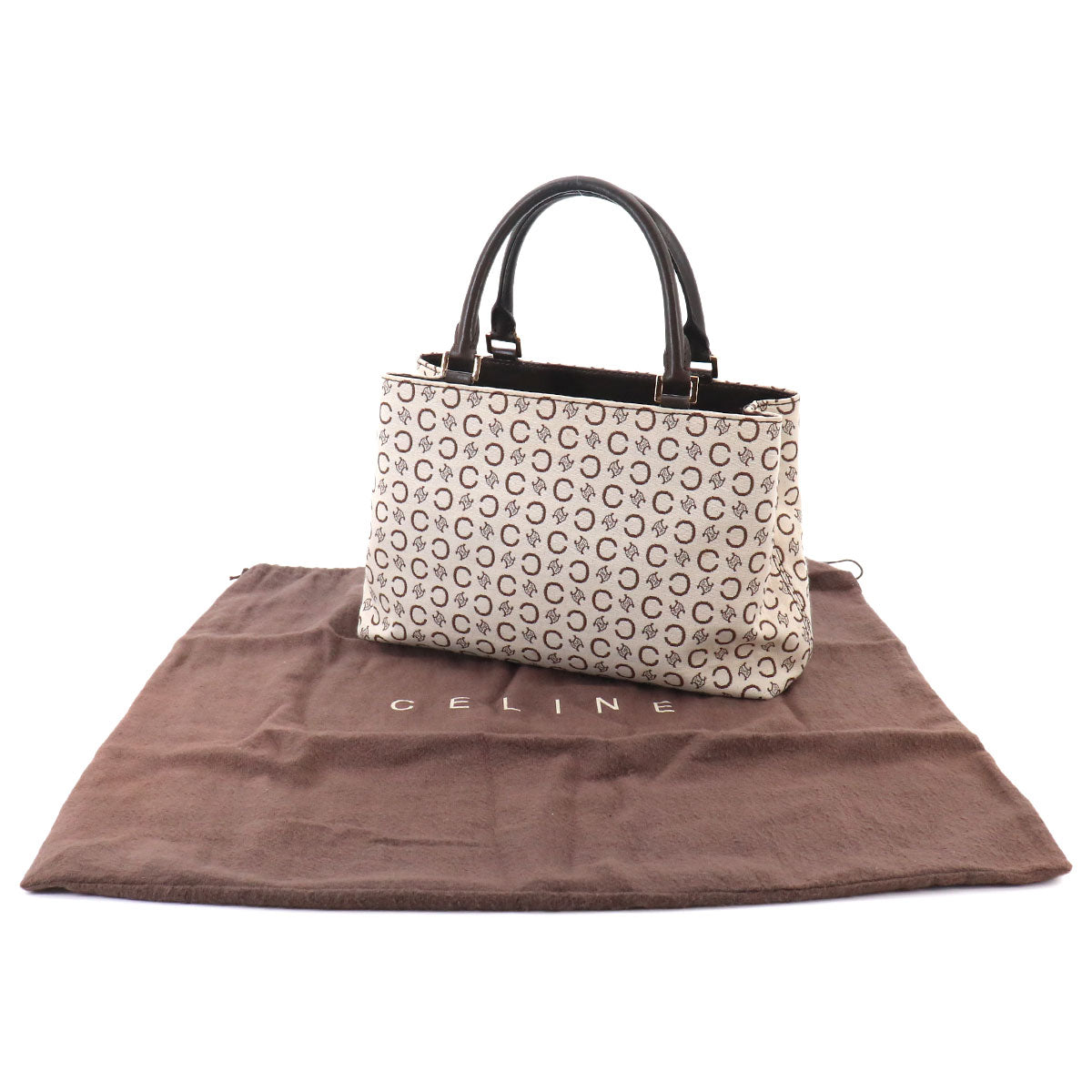 C Macadam Hand Bag Canvas Leather Beige Brown Purse