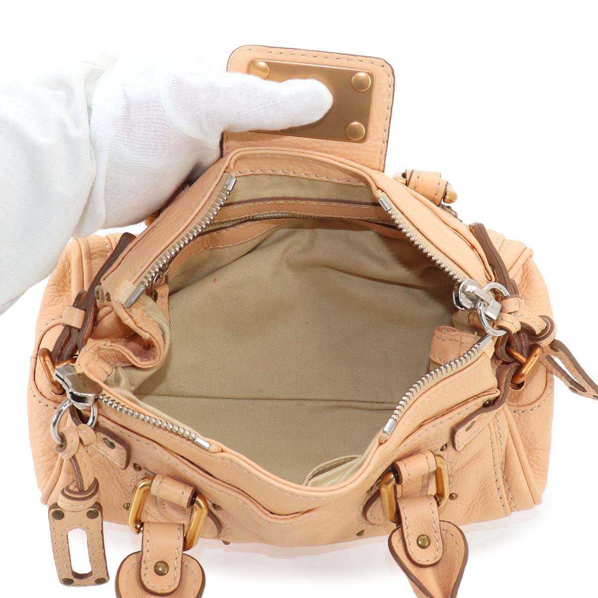 Mini Paddington Hand Bag Leather Beige Purse