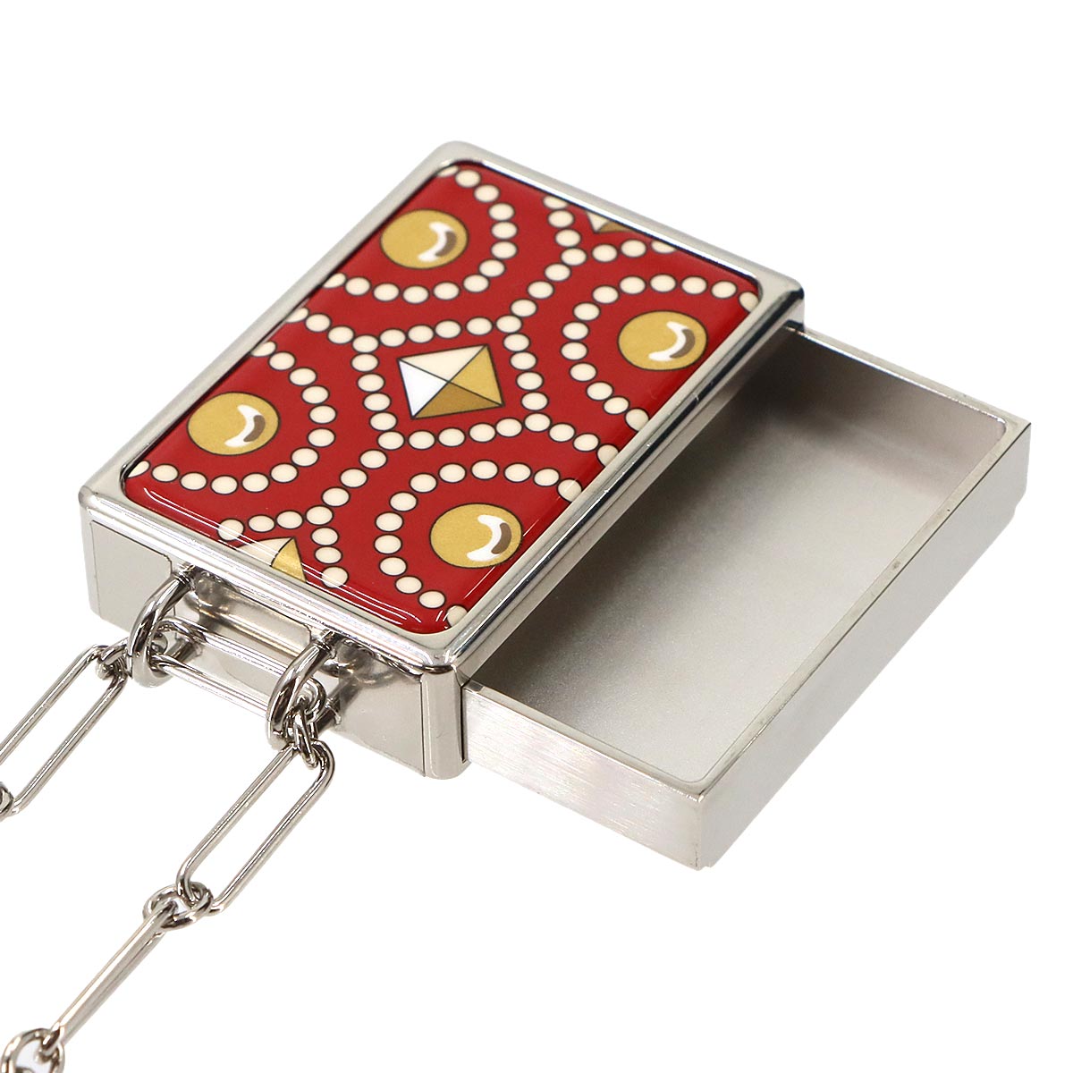 HERMES Boite a Reves Pendant Necklace Silver Red