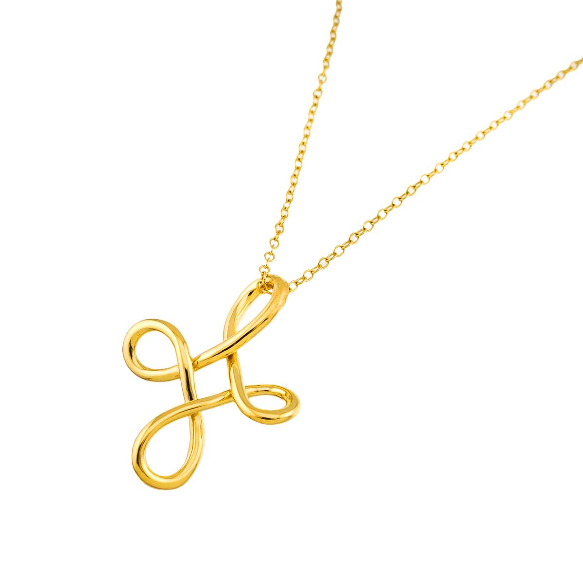 Infinity Cross Long Necklace 18K Yellow Gold 750