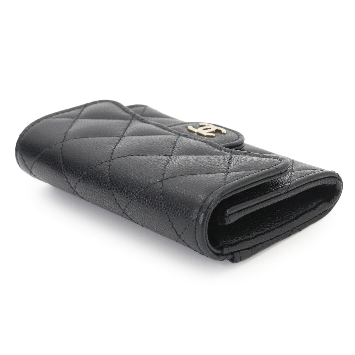Matelasse Card Coin Purse Leather Black