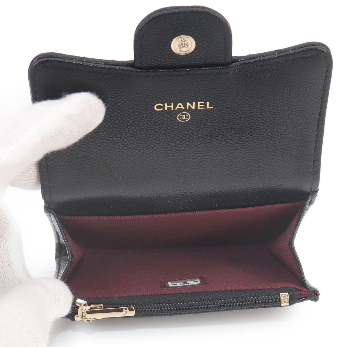 Matelasse Card Coin Purse Leather Black
