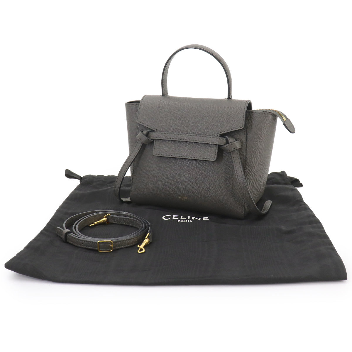 Belt Bag Nano 2way Hand Shoulder Bag Leather Gray 189003