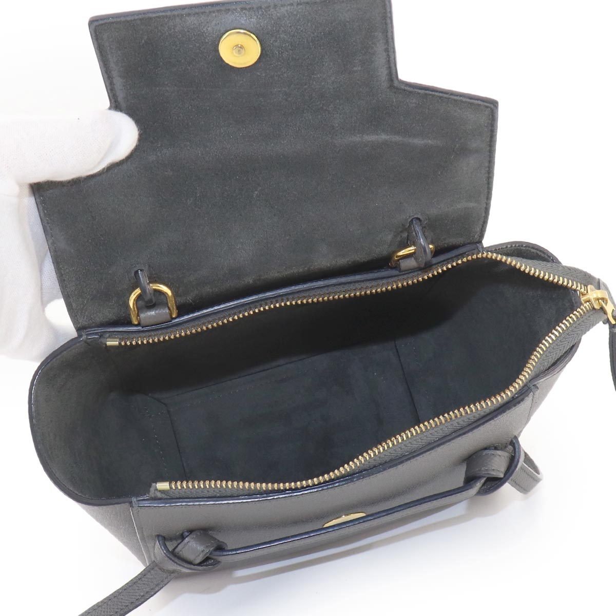 Belt Bag Nano 2way Hand Shoulder Bag Leather Gray 189003