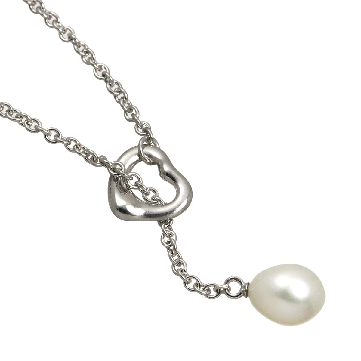Open Heart Lariat Freshwater cultured pearl Necklace SV 925