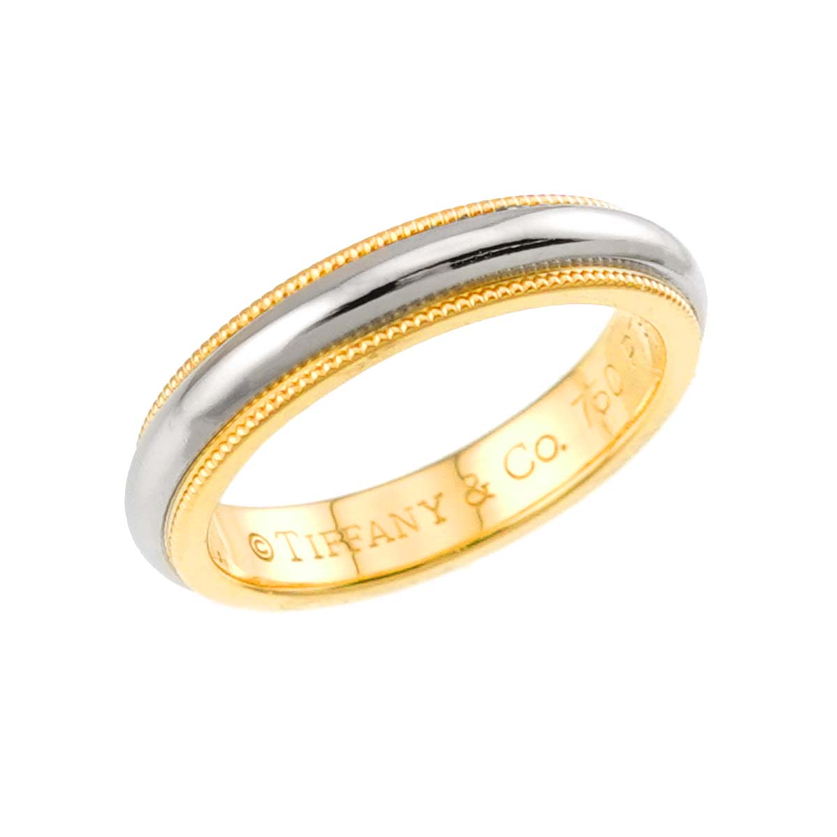 Milgrain Band Ring 18K 750 YG Platinum Size4(US)