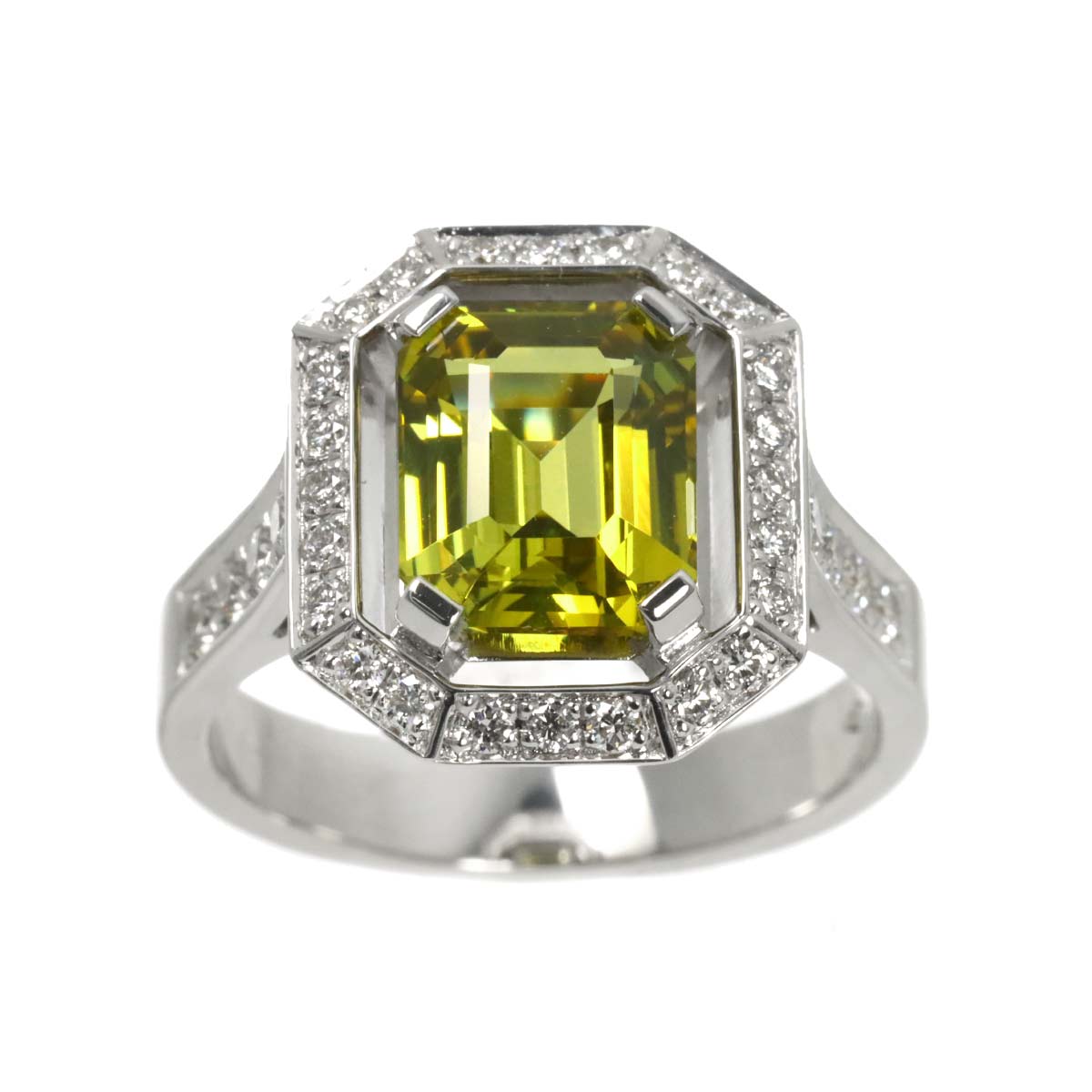 Chrysoberyl Diamond Ring 18K K18 WG size7.5-7.75(US)