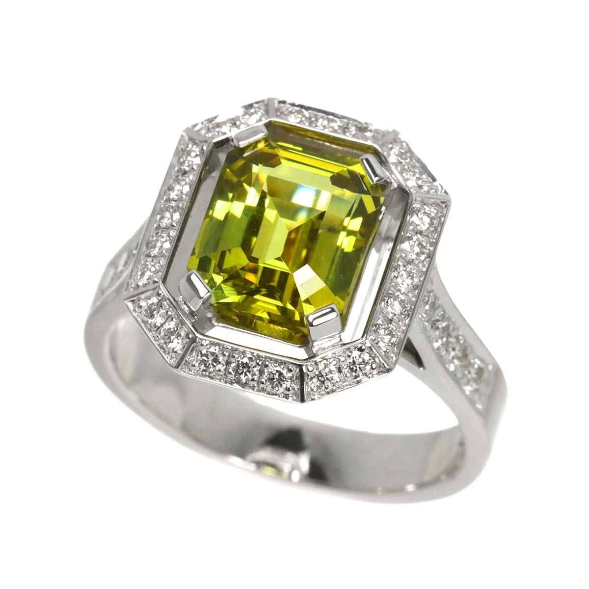 Chrysoberyl Diamond Ring 18K K18 WG size7.5-7.75(US)