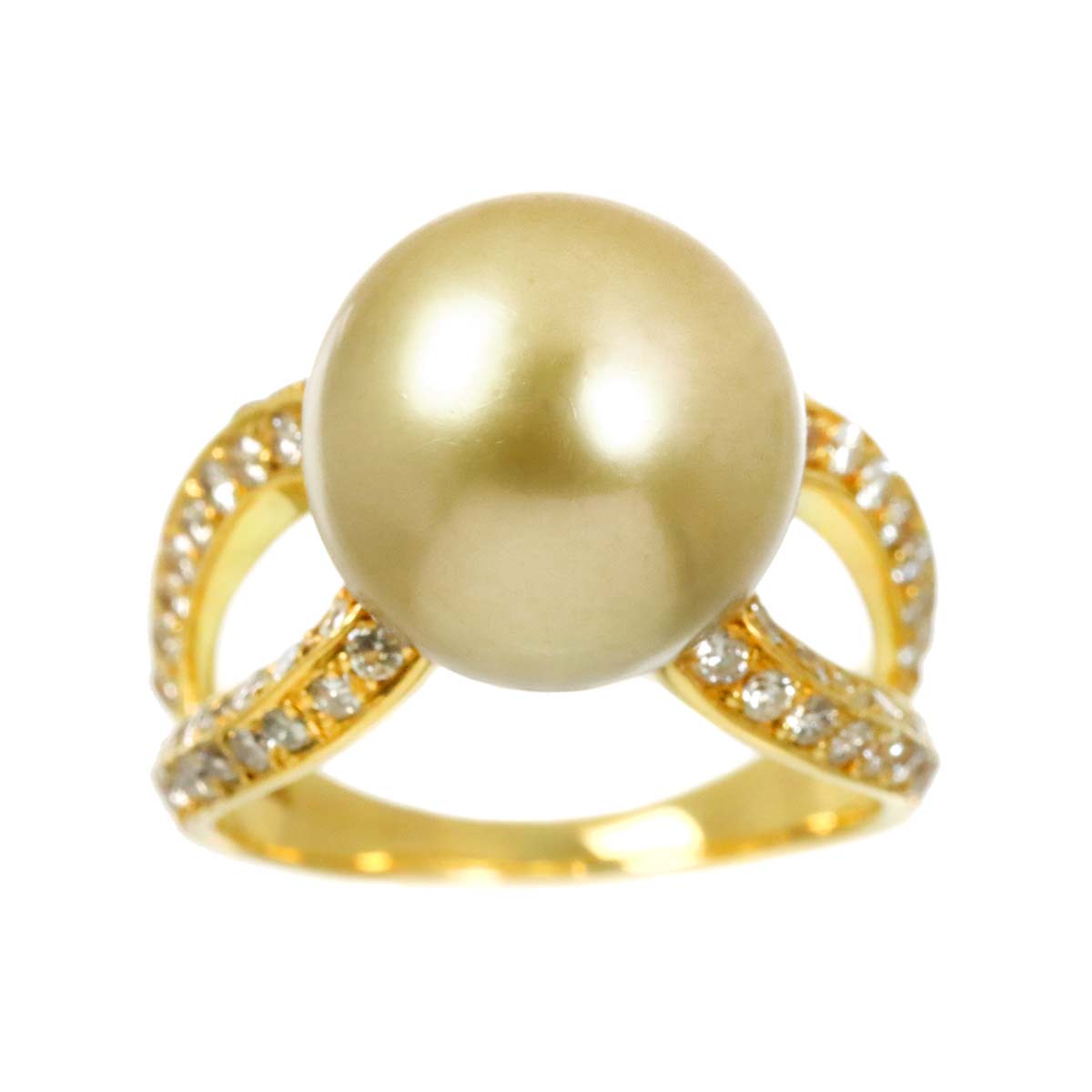 South Sea pearl 13.0mm Diamond 1.06ct Ring 18K K18 YG 750 6.75(US)