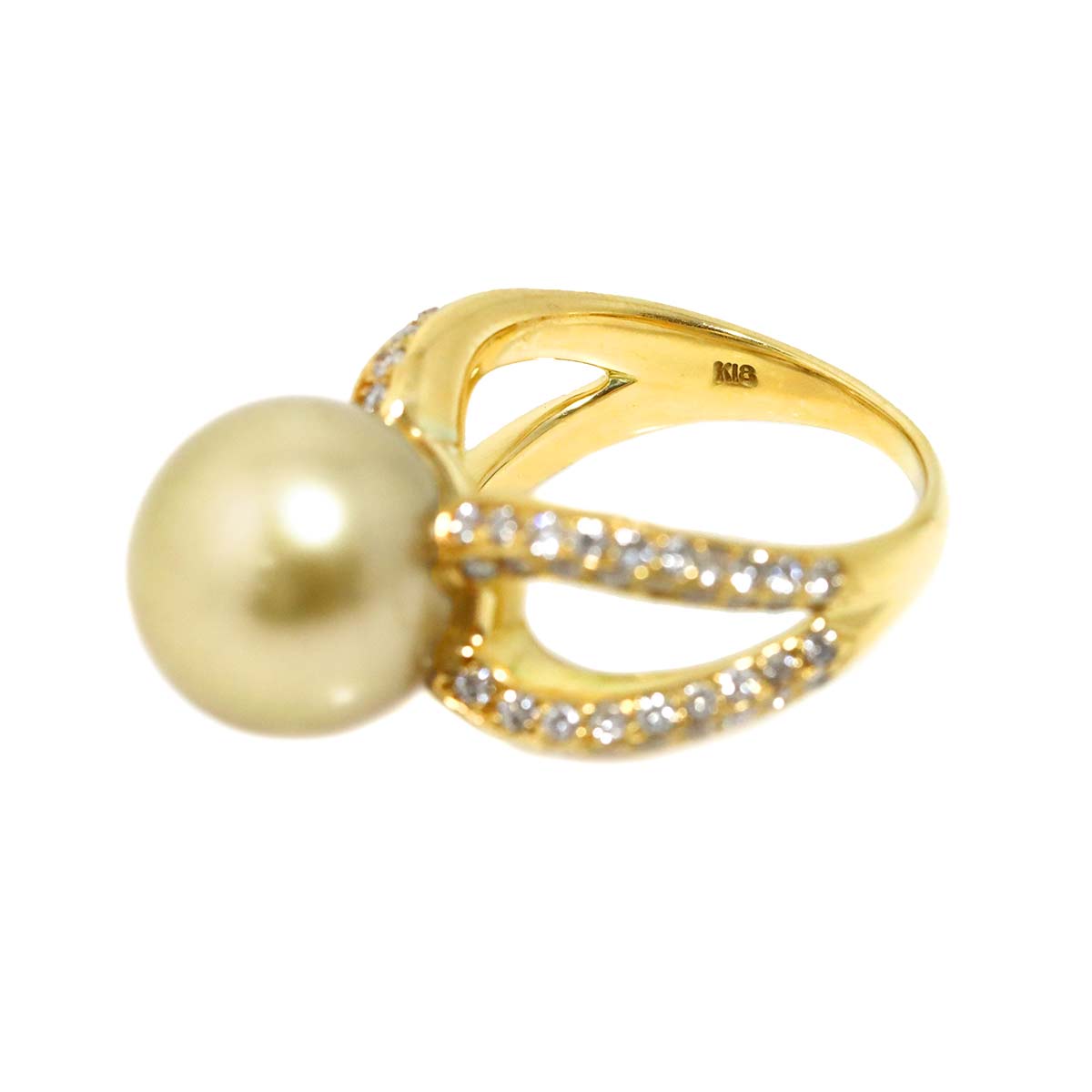 South Sea pearl 13.0mm Diamond 1.06ct Ring 18K K18 YG 750 6.75(US)