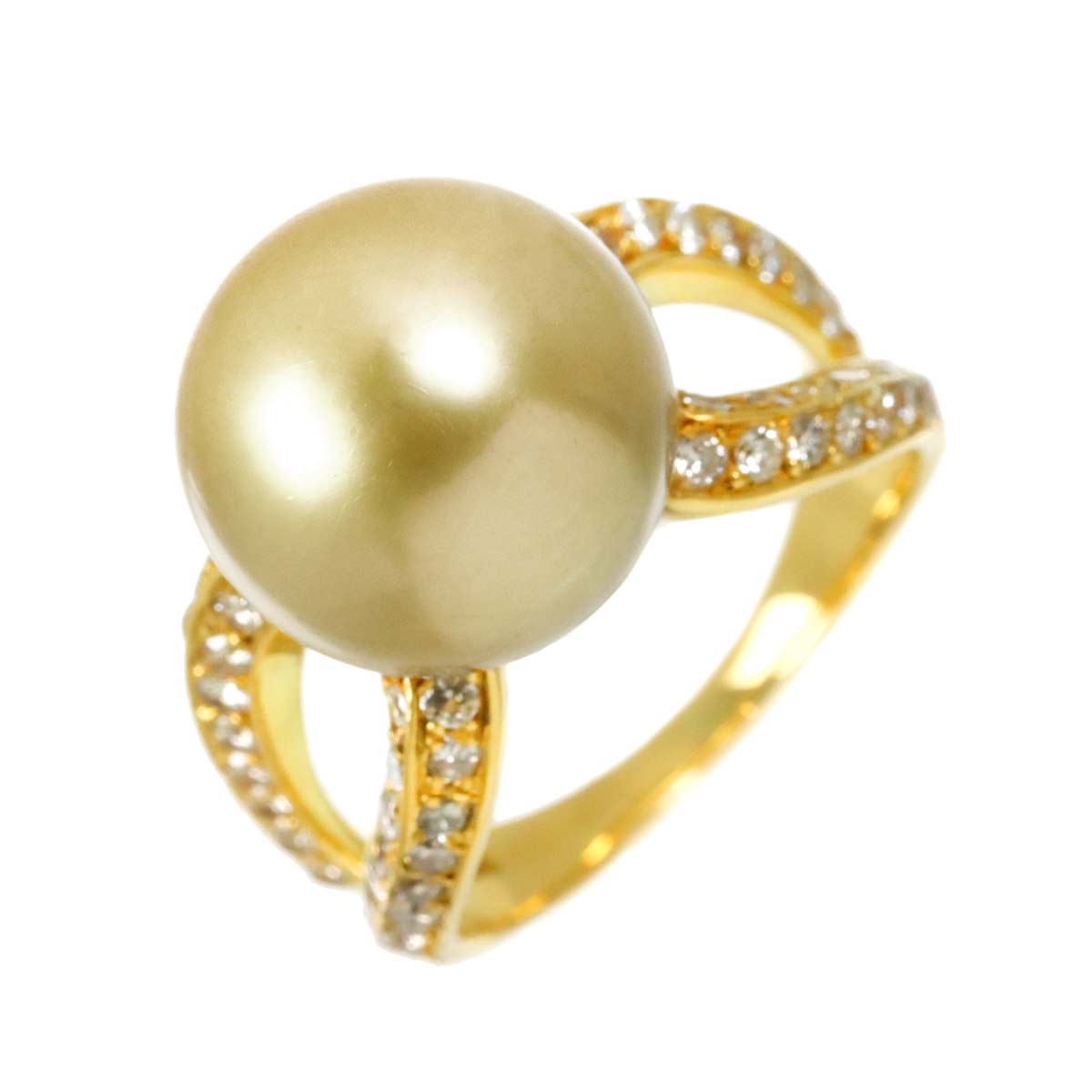 South Sea pearl 13.0mm Diamond 1.06ct Ring 18K K18 YG 750 6.75(US)
