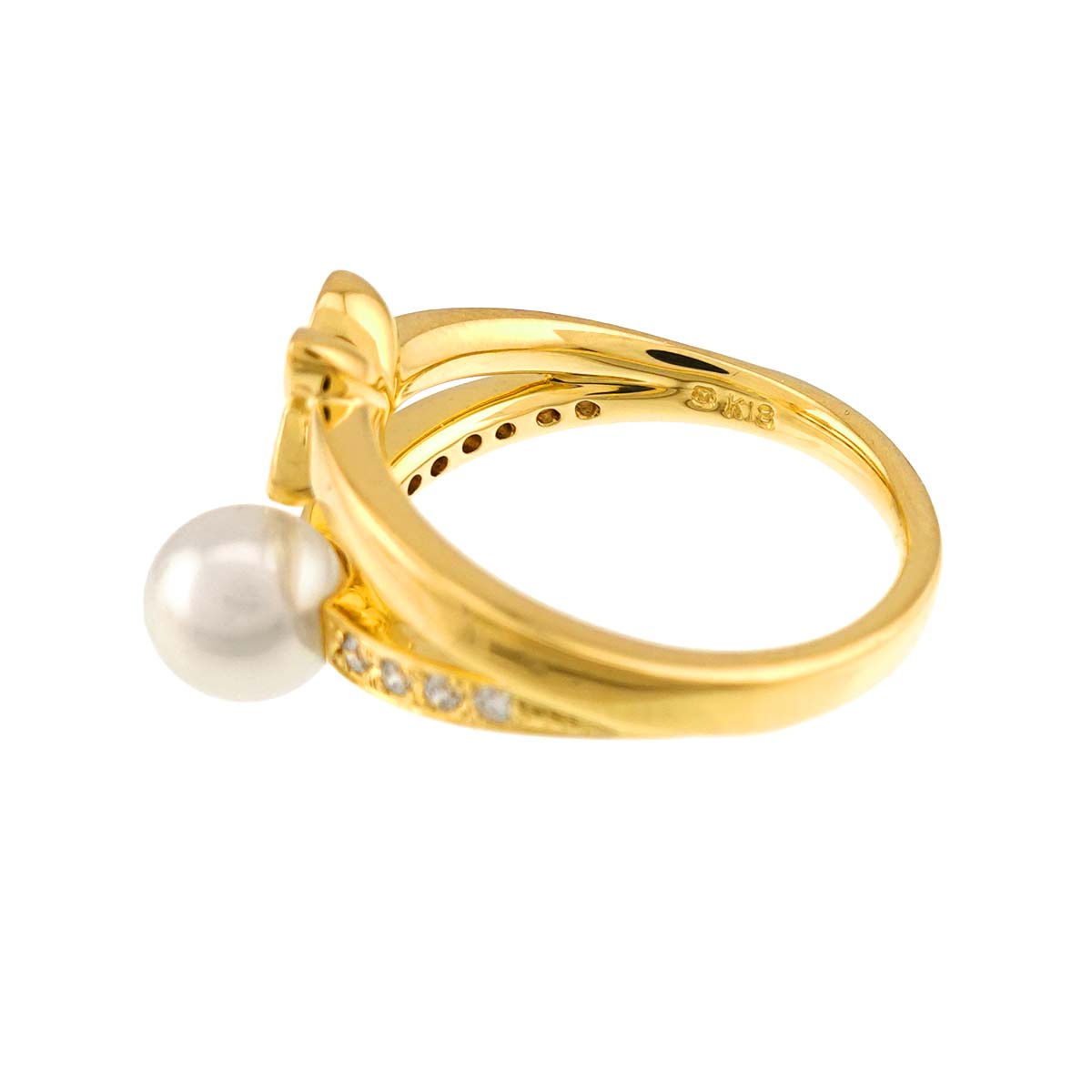 Akoya Pearl 5.7mm Diamond Ring 18K YG 750 size4-4.5(US)