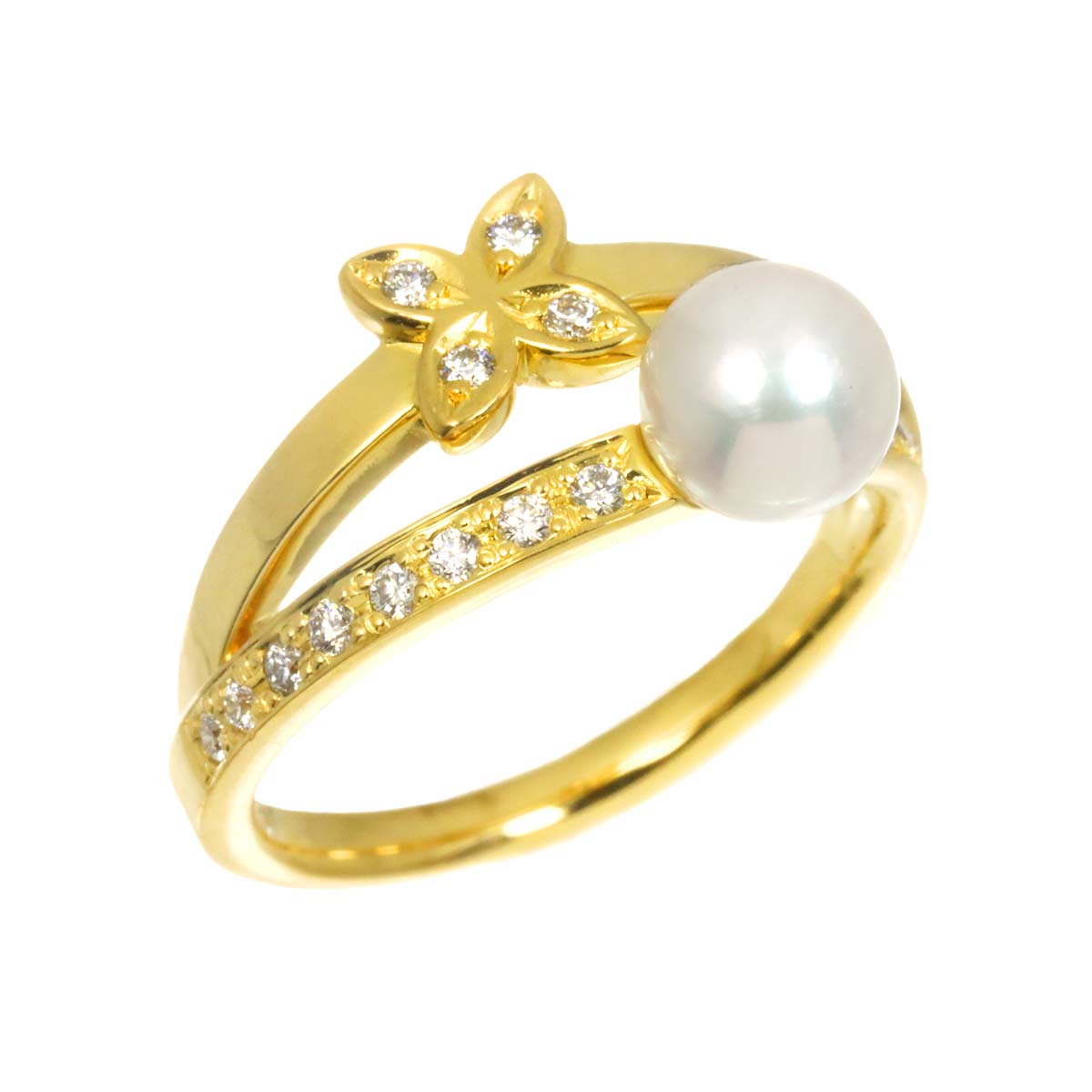 Akoya Pearl 5.7mm Diamond Ring 18K YG 750 size4-4.5(US)
