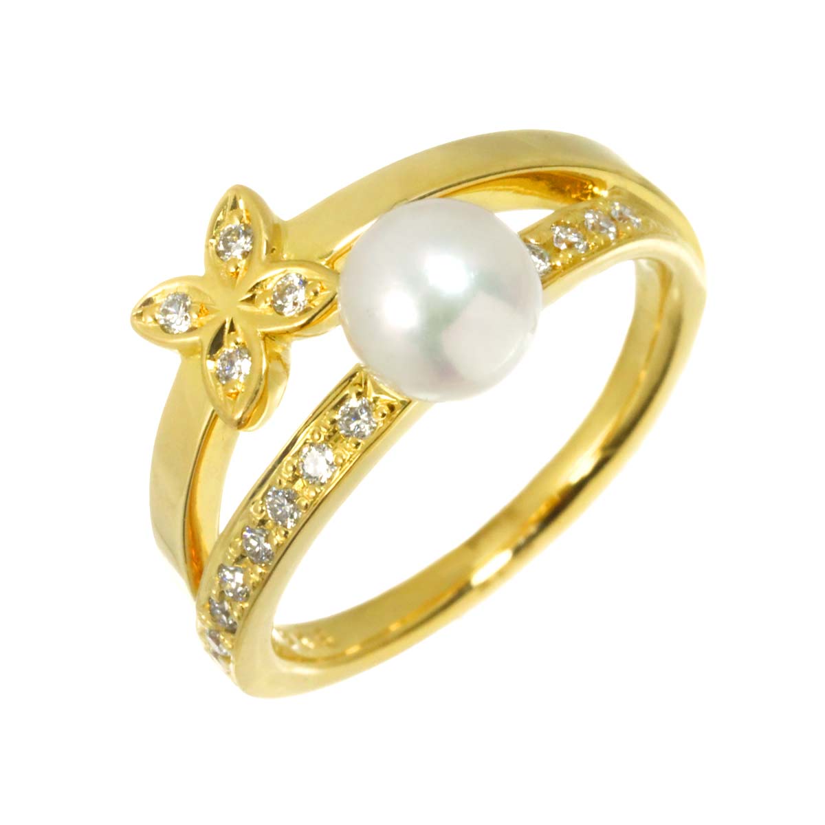 Akoya Pearl 5.7mm Diamond Ring 18K YG 750 size4-4.5(US)