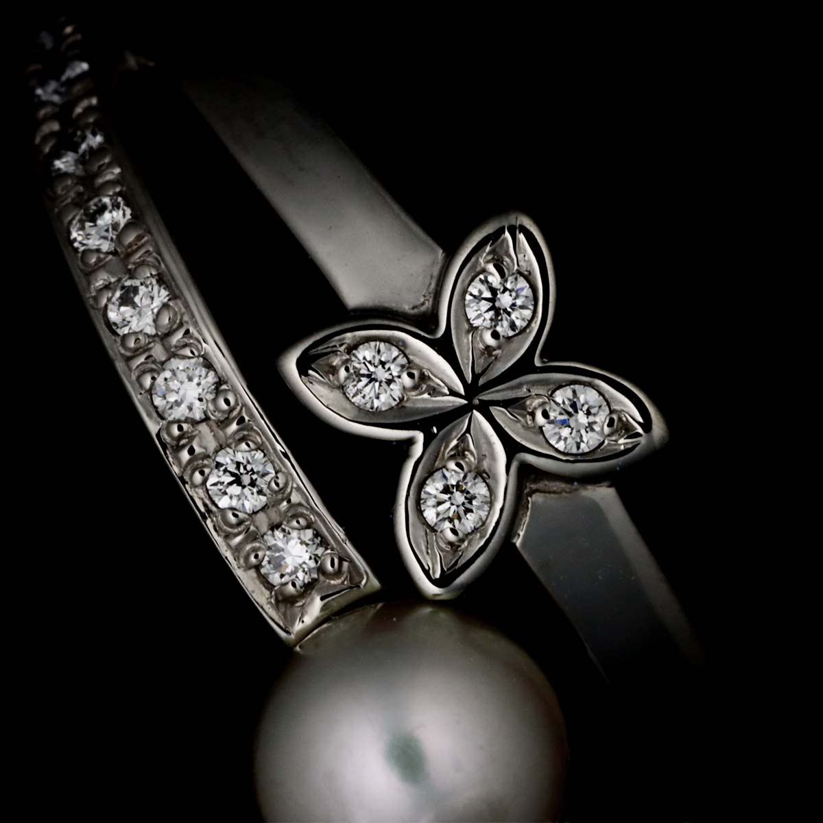 Akoya Pearl 5.6mm Diamond Ring Platinum size6.25-6.5(US)
