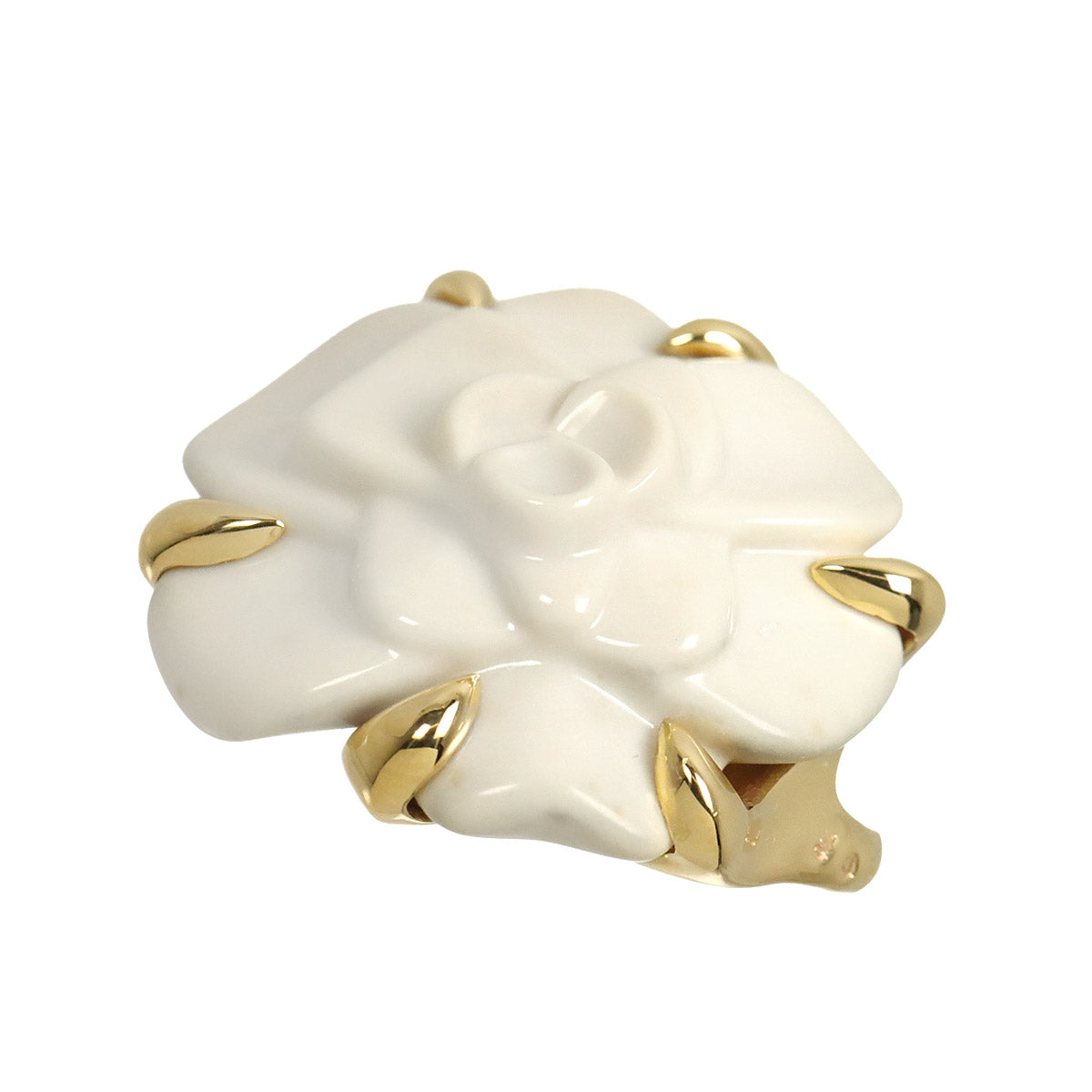 Camellia Pendant Top Cacholong 18K Yellow Gold 750