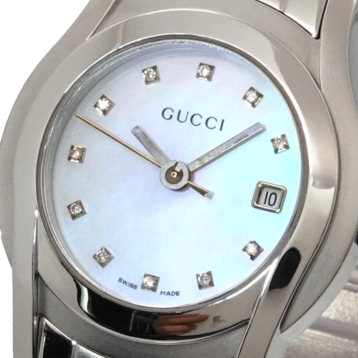 5500L 11P Diamond Quartz White Shell Dial Watch