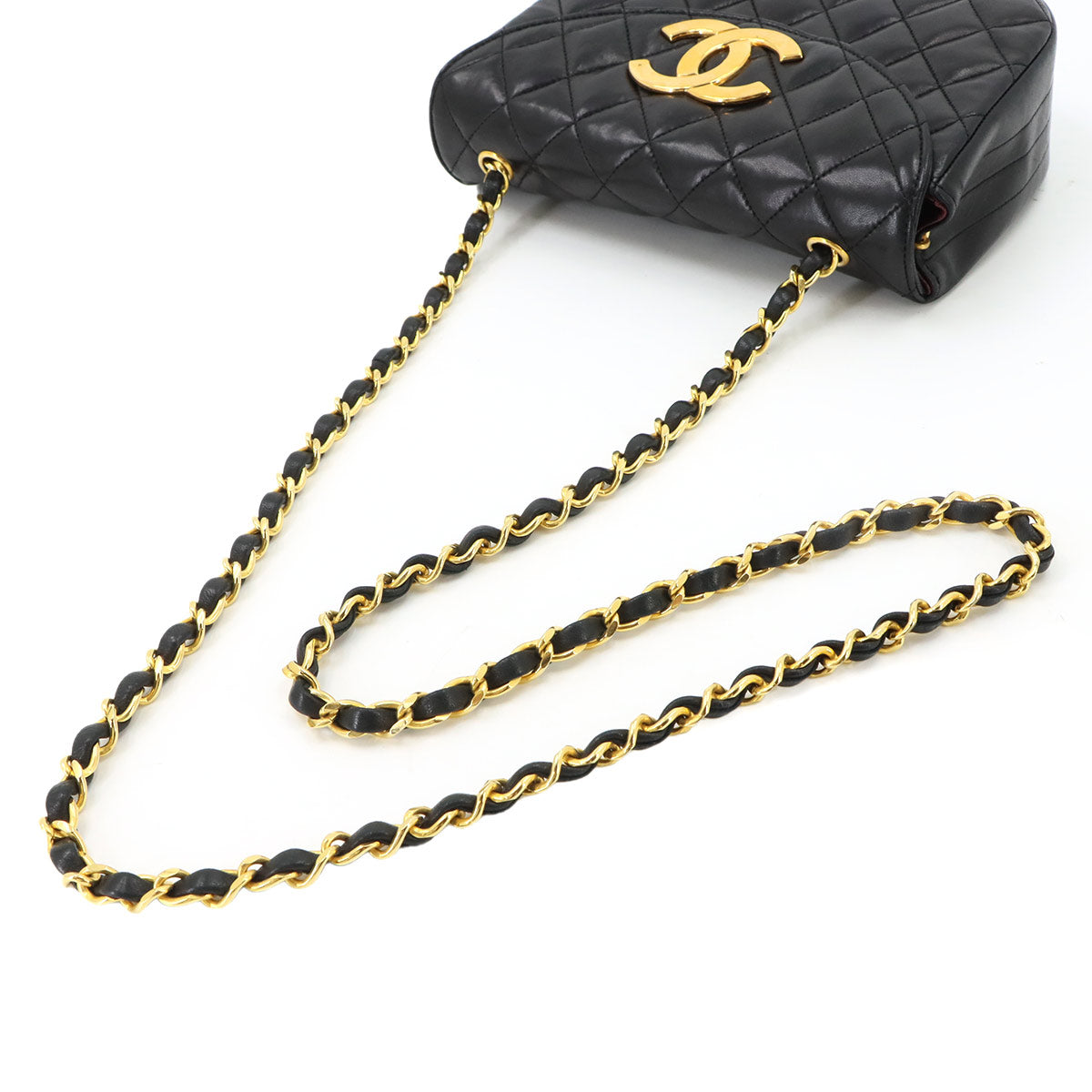 Matelasse Chain Shoulder Bag Leather Black Coco Logos Purse