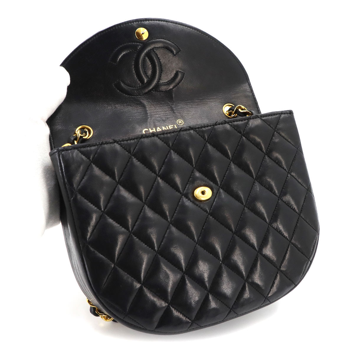 Matelasse Chain Shoulder Bag Leather Black Coco Logos Purse