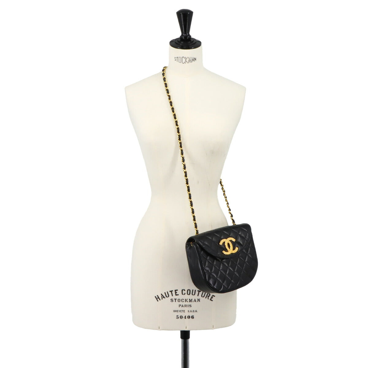 Matelasse Chain Shoulder Bag Leather Black Coco Logos Purse