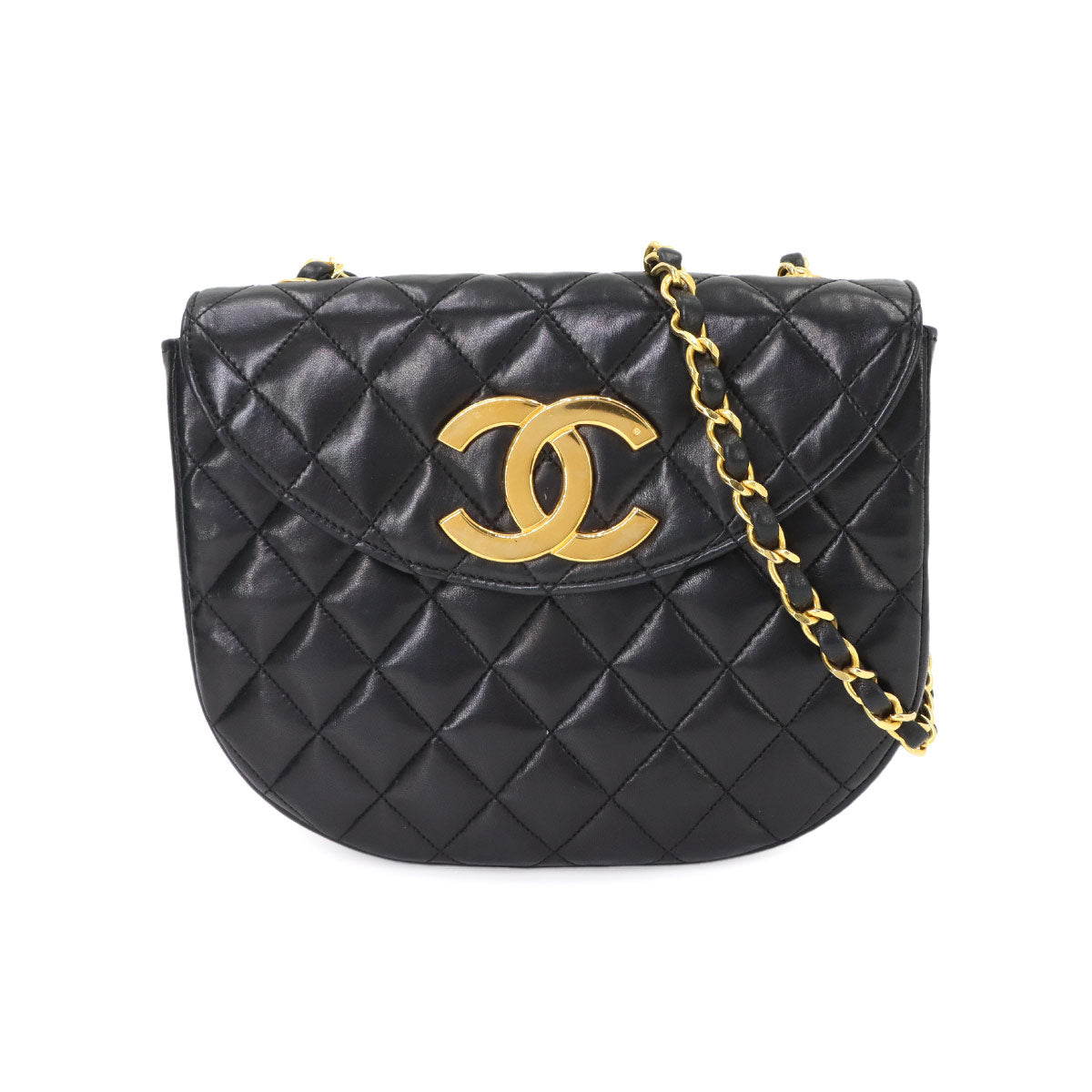 Matelasse Chain Shoulder Bag Leather Black Coco Logos Purse