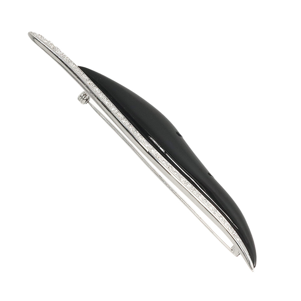 Onyx Diamond Brooch 18K White Gold 750