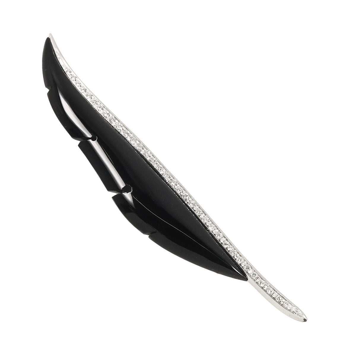 Onyx Diamond Brooch 18K White Gold 750
