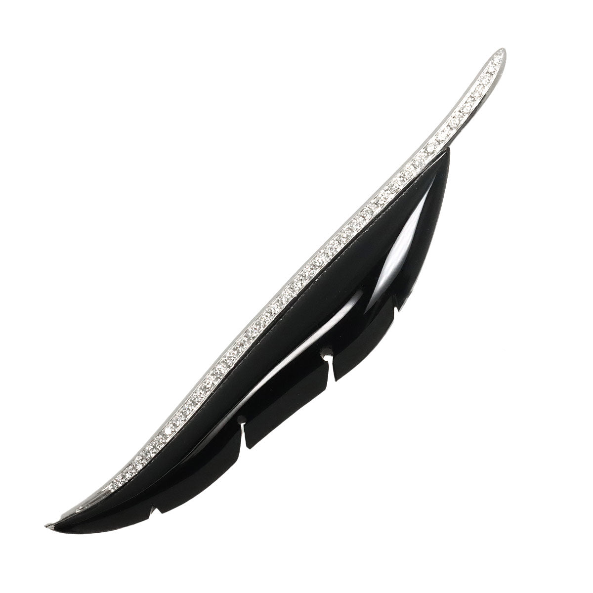 Onyx Diamond Brooch 18K White Gold 750