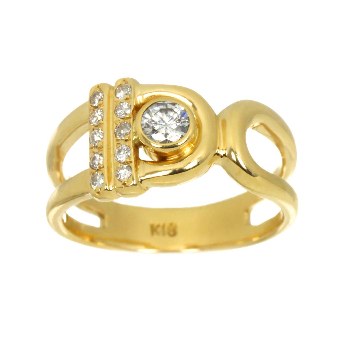 Diamond 0.21ct/0.10ct Ring 18K YG Yellow Gold 750 6-6.25(US)