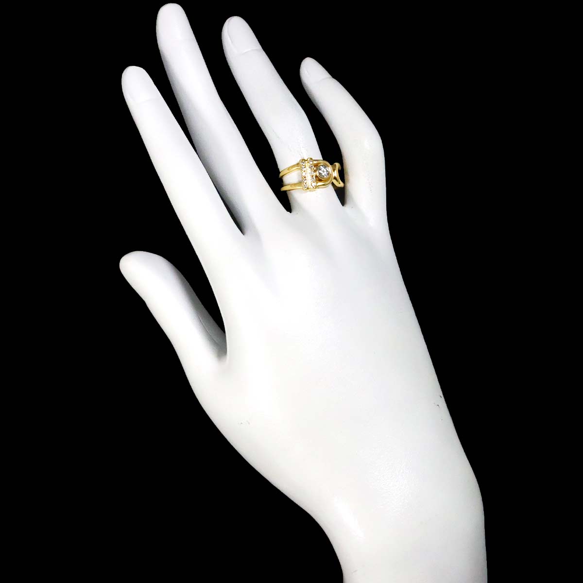 Diamond 0.21ct/0.10ct Ring 18K YG Yellow Gold 750 6-6.25(US)
