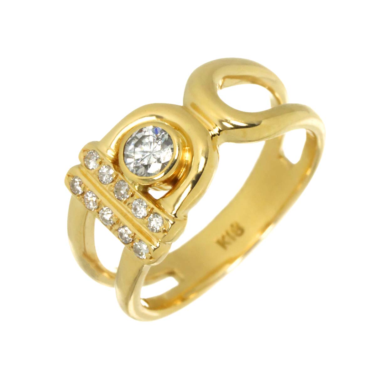 Diamond 0.21ct/0.10ct Ring 18K YG Yellow Gold 750 6-6.25(US)