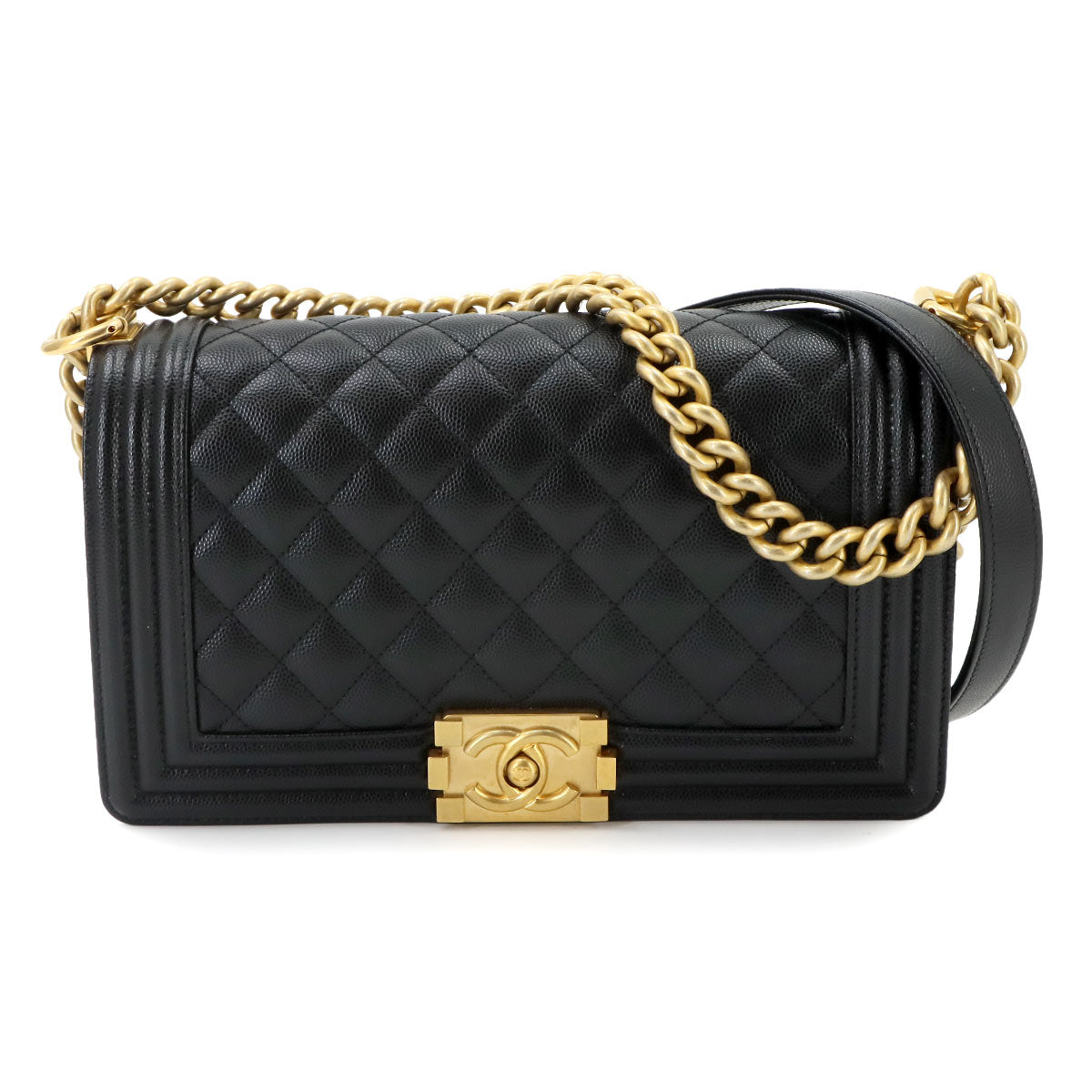 BOY CHANEL Chain Shoulder Bag Leather Black A67086 Purse