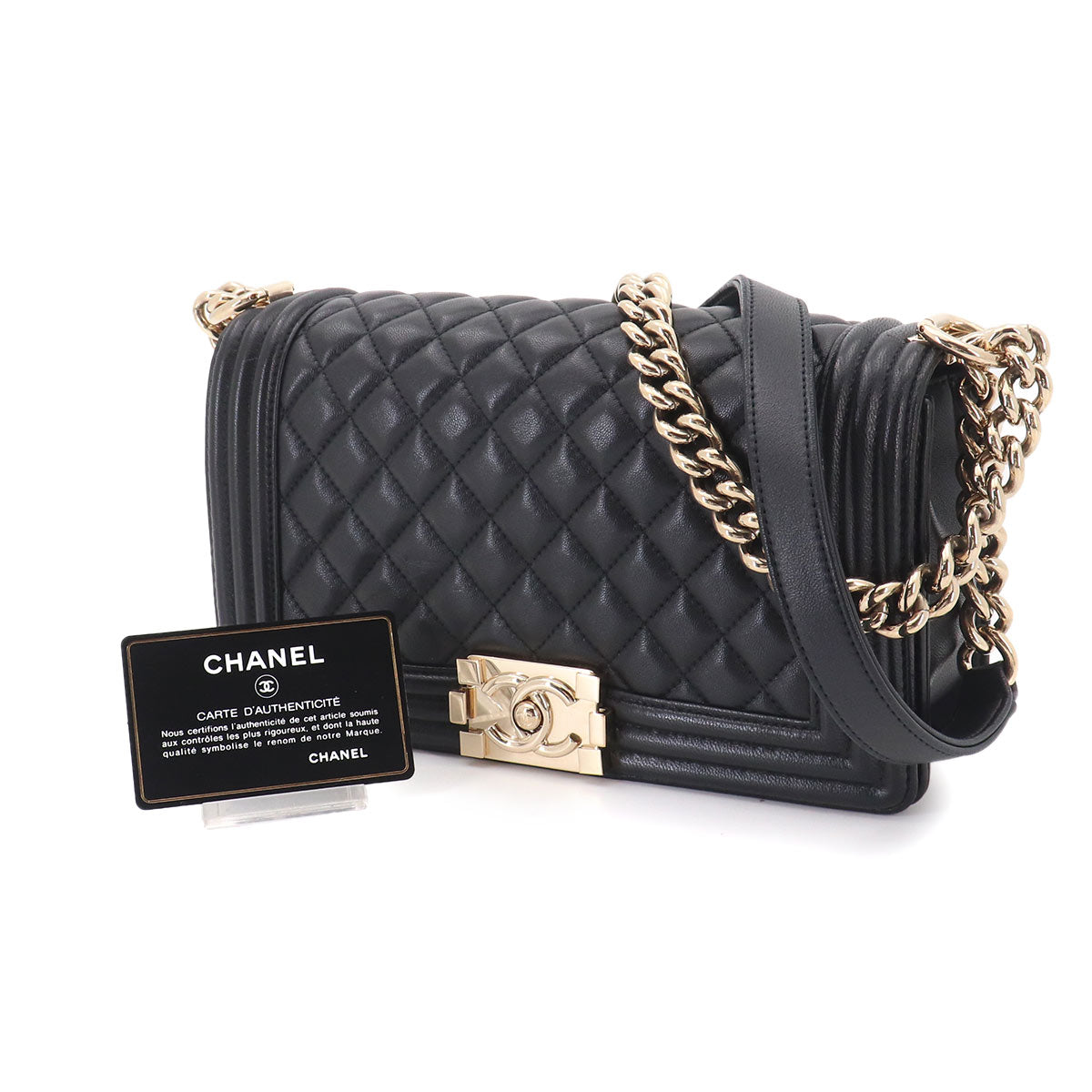 BOY CHANEL Chain Shoulder Bag Leather Black A67086 Purse