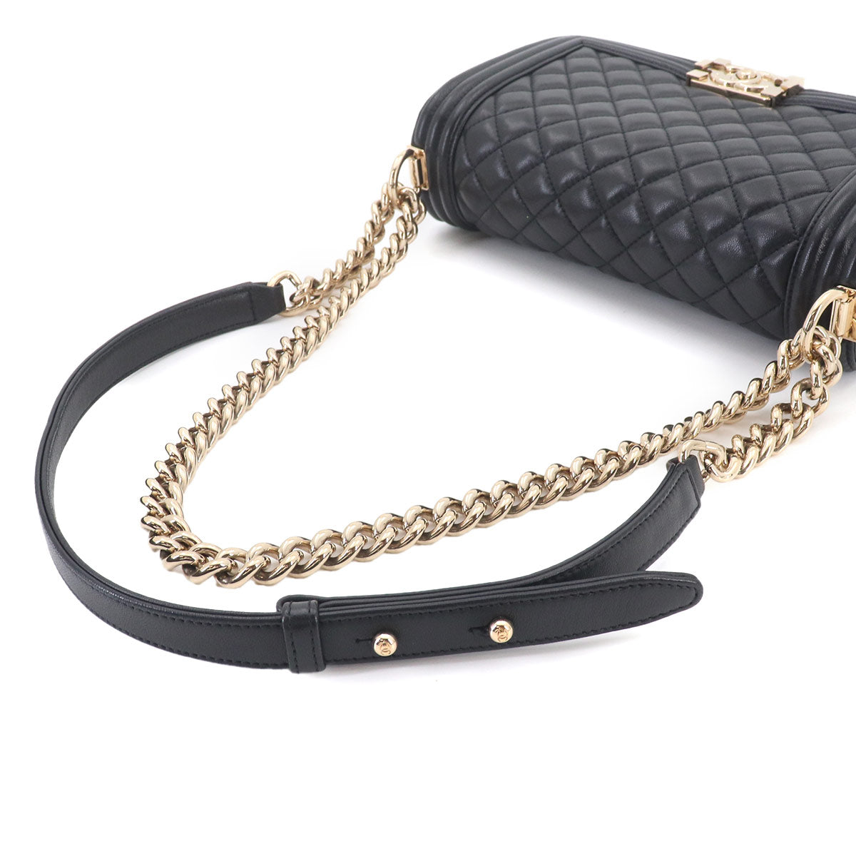BOY CHANEL Chain Shoulder Bag Leather Black A67086 Purse