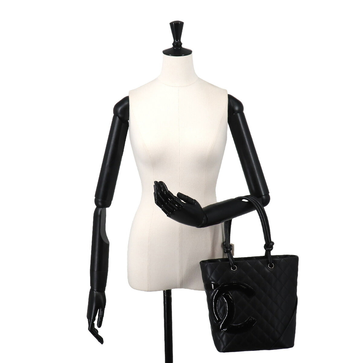 Cambon Line Medium Tote Bag Leather Enamel Black A25167 Purse