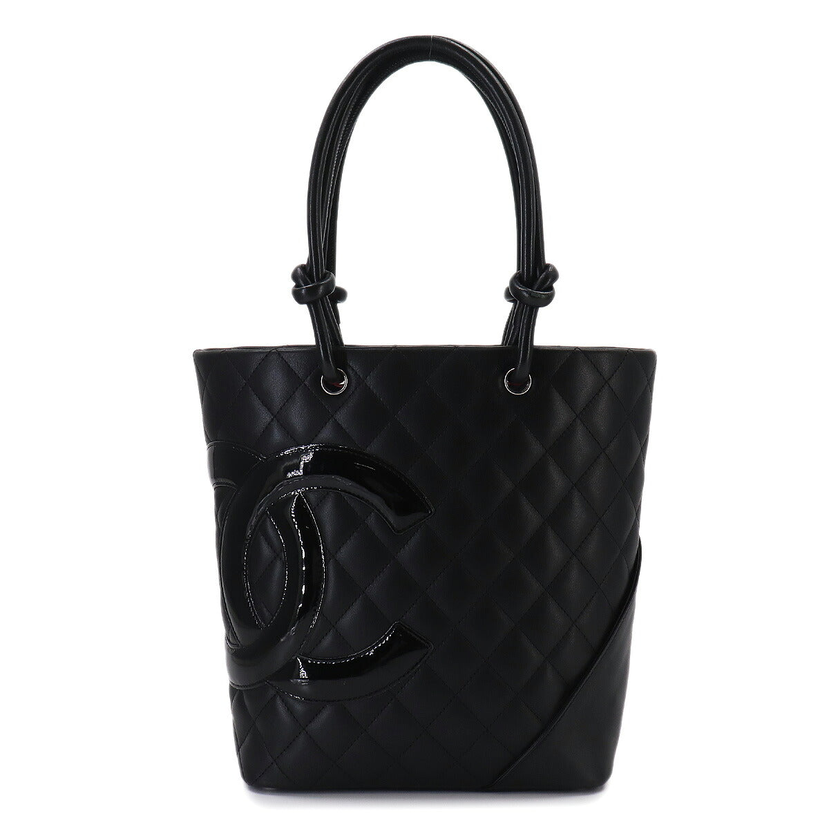 Cambon Line Medium Tote Bag Leather Enamel Black A25167 Purse