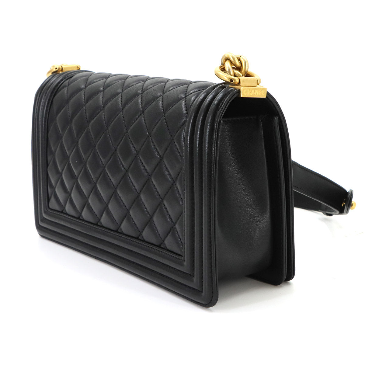 BOY CHANEL Chain Shoulder Bag Leather Black A67086 Purse