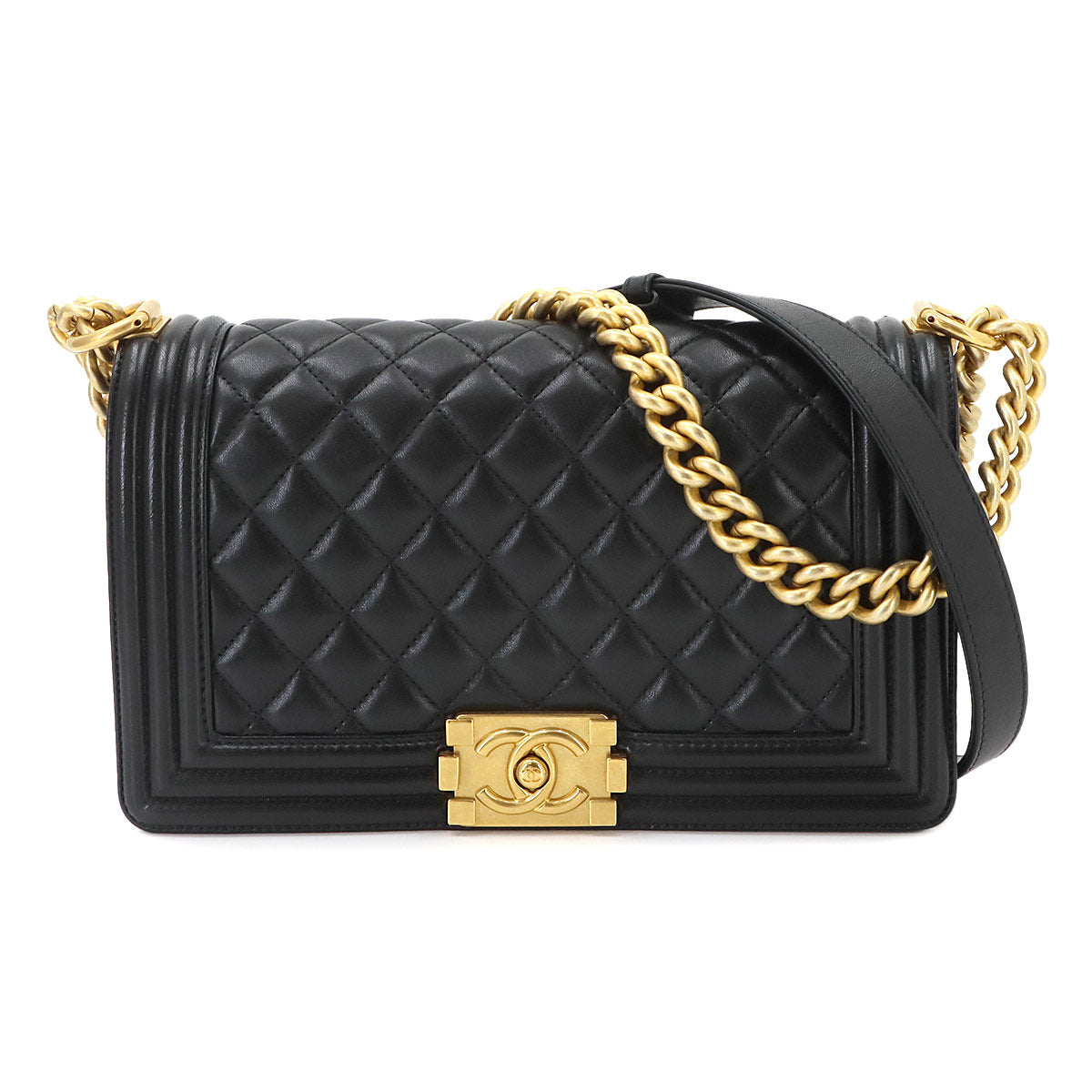 BOY CHANEL Chain Shoulder Bag Leather Black A67086 Purse