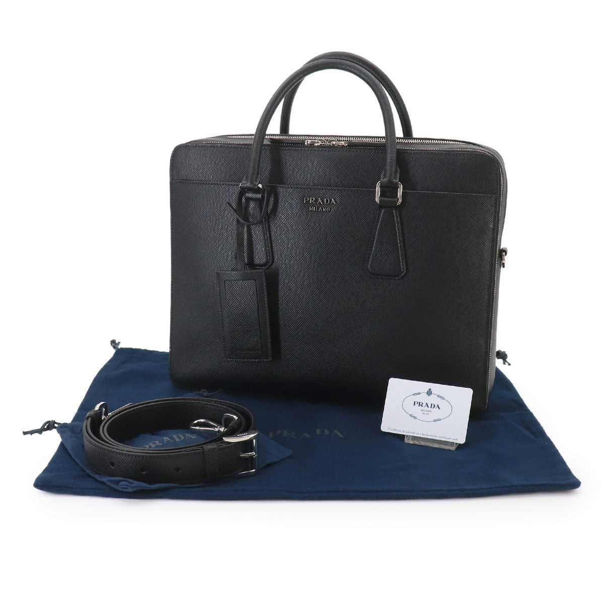 Briefcase Shoulder Bag Saffiano Leather Black 2VE366