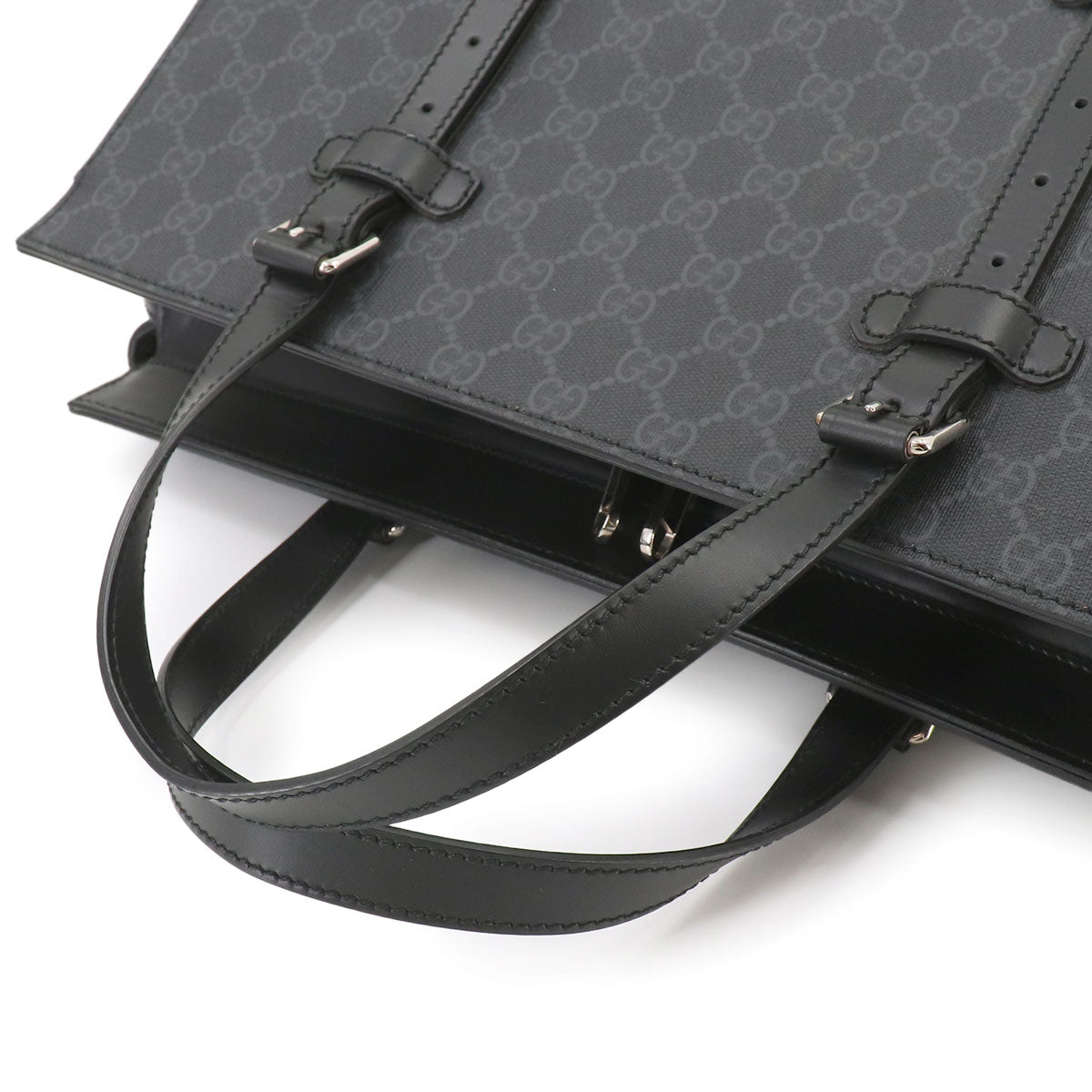 GG Supreme Tote Bag Leather Black Gray 626356 Purse