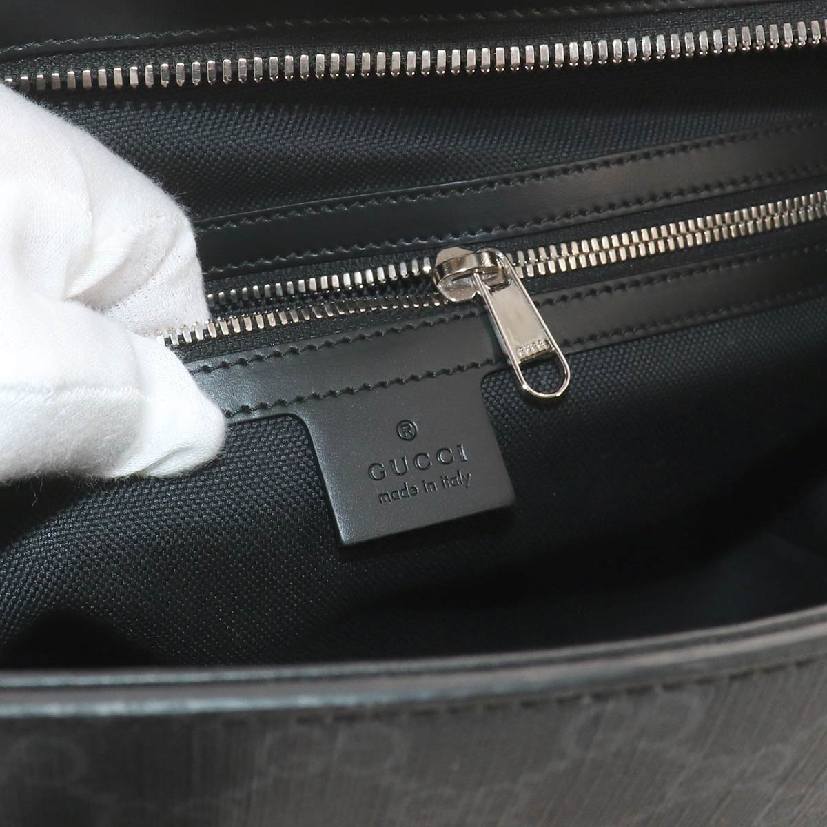 GG Supreme Tote Bag Leather Black Gray 626356 Purse